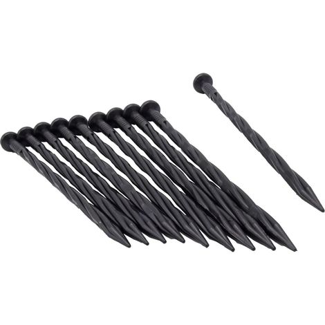 Nature – Lot de 10 ancres clou torsadé pour bordure à gazon – Polypropylène noir – 20cm x 8mm – Fixation durable en sol - 20cmx8mm (1/5)