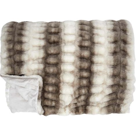 Plaid Ultra Doux 140x200cm Imitation Fourrure Texturée Marron et Crème (1/5)