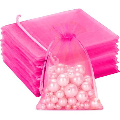 Sacs Organza - 50 Pièces - Tissu Transparent - Cordon Satin - Bijoux Cadeaux Mariage - 10x15 cm Rouge (1/5)