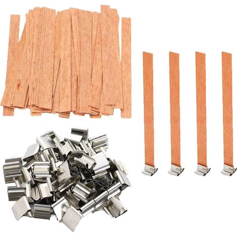 Mèche de Bougie en Bois - 13 x 130 mm - Pour Fabrication de Bougies Artisanales - Avec Support Métallique - Lot de 50 (1/5)
