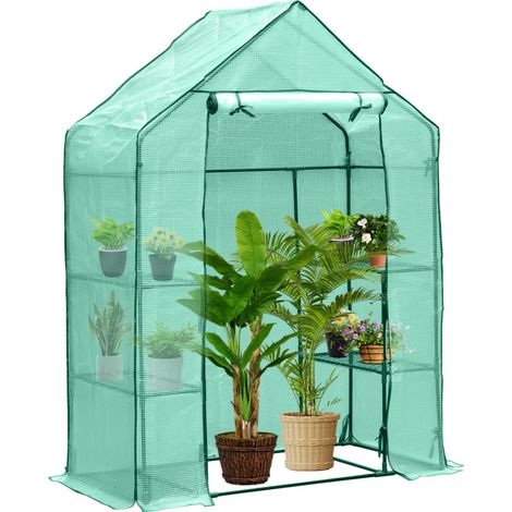 Hengda Serra da giardino in PE con ripiani a 3 livelli per piante orticole da fiore Telone rinforzato 135g-m2 Proteggi le tue piante Verde 143x73x195cm (1/5)