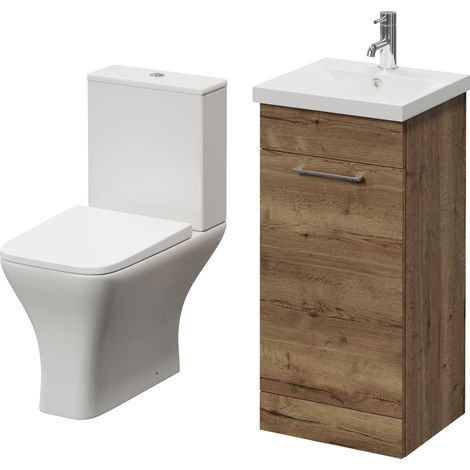 Napoli 390 Tobacco Oak 400mm Single Door Vanity Unit and Kingston Toilet Suite with Glide Basin - 400mm - Chrome 160mm Handle
