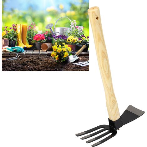 GARRYFIZH Outil Binette Râteau de Jardinage - Manche en Bois, Acier au Carbone pour Désherbage, Plantation et Récolte