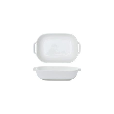 Plat à four rectangulaire en céramique blanche, 15 cm, avec deux anses, pouvant également servir de bol à riz. (1/3)