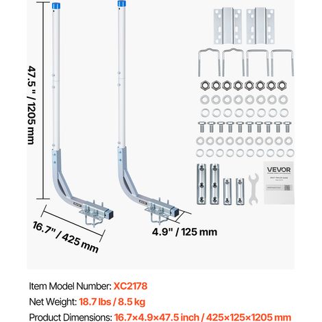 VEVOR Boat Trailer Guides, 775 mm/1205 mm Height Guide Poles, 2PCS High-Hardness Steel Trailer Guide-Ons, Adjustable Guide Poles with PVC Pipes, for Ski Boats, Compact Fishing Boats, Small Sailboat (1/4)
