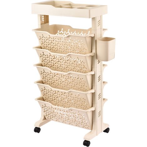 Chariot de rangement fin multi-étagères polyvalent double face sur roulettes étagère mobile pour maison chambre bureau solide en plastique 39x18,8x75,2 cm (1/4)
