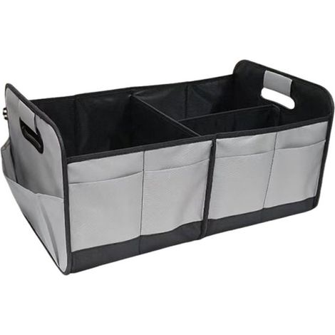 Sac de rangement pour coffre de voiture - Accessoires auto - Boîte de rangement - Sac de rangement multi-compartiments - Boîte de rangement pliable - 58 x 32 x 37 cm - Tissu Oxford - Gris (1/5)