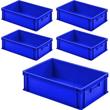 BRB Lot de 5 bacs Euro avec 2 poignées Bleu 600 x 400 x 175 mm