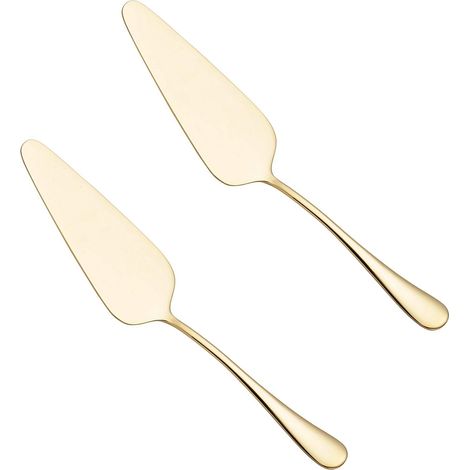 Ensemble de couverts de table en acier inoxydable (2 pièces) : pelle à tarte, coupe-gâteau, spatule à pizza, trancheuse, compatible lave-vaisselle, idéal pour les fêtes (doré). (1/5)