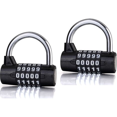 (Noir) Lot de 2 cadenas à combinaison 5 chiffres résistants aux intempéries, avec combinaison réinitialisable, pour une utilisation extérieure sécurisée.