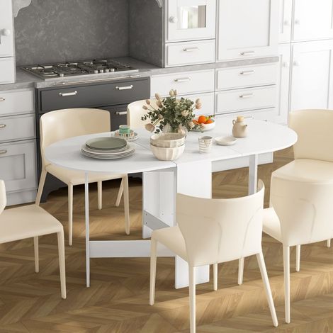 Folding Dining Table, Drop Leaf Table for Small Spaces, Oval Tabletop for Dining Room, Ash Wood-Effect