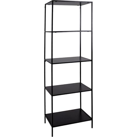 HARALD - Etagère 5 Plateaux Acier Noir et Aspect Bois Noir (1/5)