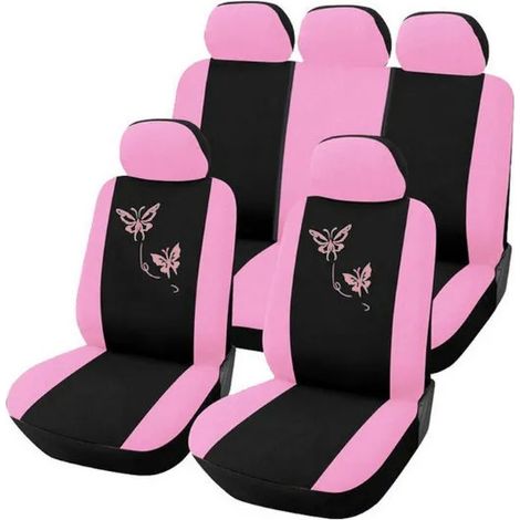 Housses de Sièges de Voiture Roses – Set 9 Pièces, Style Féminin, Accessoires Intérieurs multicolore HOUSSE DE SIEGE (1/5)