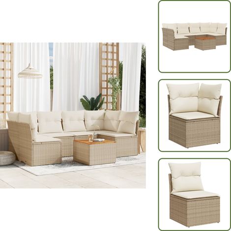 7-tlg. Garten-Sofagarnitur mit Kissen Beige Poly Rattan - Gartenmöbel Set - PE-Rattan Möbel - Outdoor Sofa - Lounge Set - Esstisch (1/5)