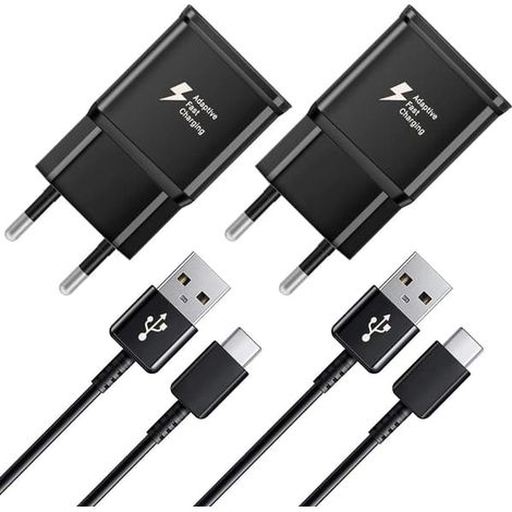 Lot de 2 chargeurs rapides, câble de 1,5 m, compatibles avec Samsung Galaxy S22, S21, S20, S8, S10, S9 Plus, Note 7, 8, 9, 10, A53, LG et HTC (noir). (1/5)