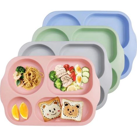 4-teiliges, bruchsicheres Kunststoff-Tellerset für Kinder mit 5 Fächern – mikrowellengeeignet (1/2)