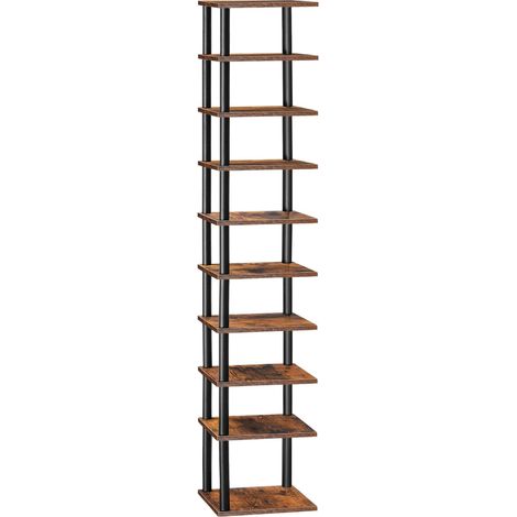 Étagère à Chaussures, Meuble à 10 Niveaux, de Rangement, Petits Espaces, Structure à Visser, pour Entrée, Salon, Chambre, Marron Rustique et Noir EBF32XJ01 (1/5)