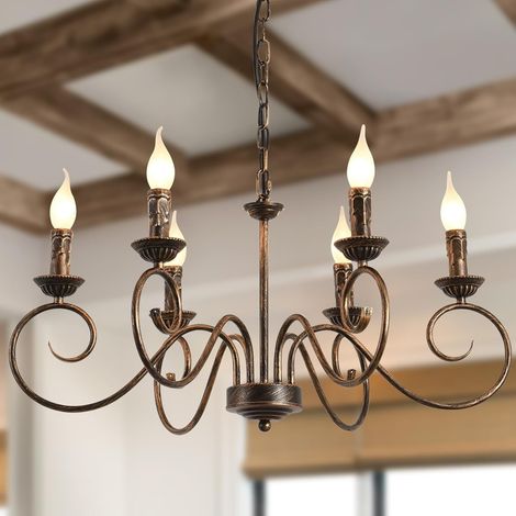 Lustre Vintage Bronze Campagne Française 6 Lumières, 62 cm (1/5)