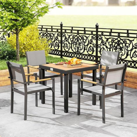 Mesa de jardín 78x78x74 cm color madera natural en aluminio con tablero efecto madera (1/5)