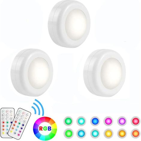 Lampe LED RGB Pour Meuble - Télécommande Incluse - 80 Lm - Réglage Couleur Luminosité Mode - Pour Cuisine Couloir Armoire Étagère - Lot De 3 (1/5)