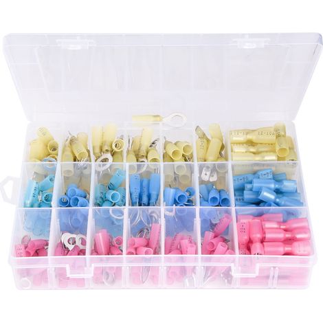 Kit de 240 connecteurs électriques thermorétractables isolés, bornes de câblage, rouge, bleu et jaune. (1/5)