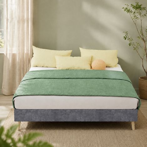 Struttura letto 140 x 200 cm grigio in velluto olandese, stile minimalista, basso, DESVIAE (1/5)