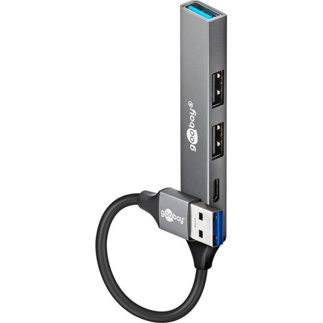 Hub USB Slim a 4 porte, da USB-A a USB-C™/USB-A, 5 Gbit/s, spina USB-A (USB 3.2)  1x presa USB-A (USB 3.2), 1x presa USB-C™ (USB 2.0), 2x presa USB-A (USB 2.0).