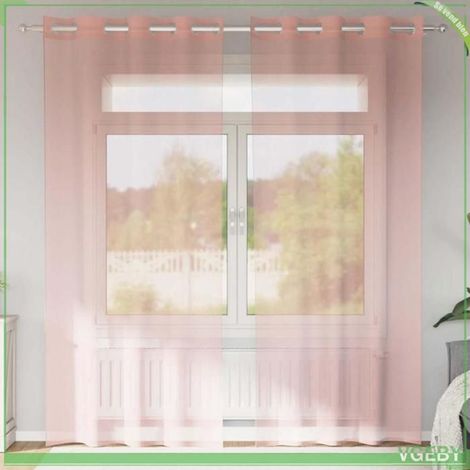 Rideau en voile - FAFEISY - 140x245 cm - Rose - 8 œillets - Voile semi-transparent (1/5)