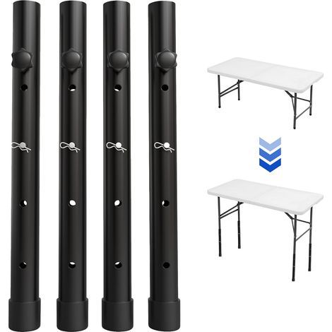 Juego de 4 extensiones para patas de mesas plegables, para patas curvas y rectas, elevadores ajustables para patas de mesas plegables, para una altura de (44 cm) (1/5)