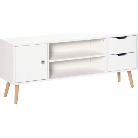 TV Stand for TVs up to 50", TV Console Cabinet with Open Storage Shelf and Drawers for Living Room, Entertainment Room and Bedroom, White (1/5)