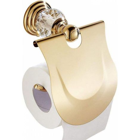 1 pezzo Porta carta igienica lucido con coperchio ribaltabile e portarotolo con coperchio, finitura dorata in metallo da parete, accessori per bagno (1/4)