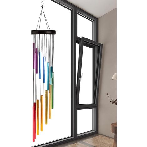 Carillon à vent en métal – Carillon éolien étanche Carillon à vent Koshi Aria accordé 12 tubes accordés avec cloches de 8,5 cm, carillon extérieur étanche de 60 cm pour balcon, porte d'entrée (1/5)