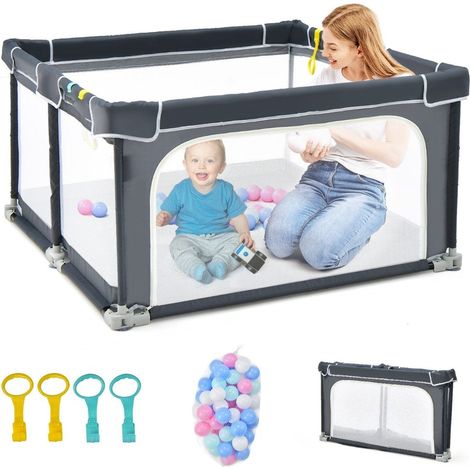 Quadratischer baby laufstall 124 x 124 cm groer spielzaun dunkelgrau