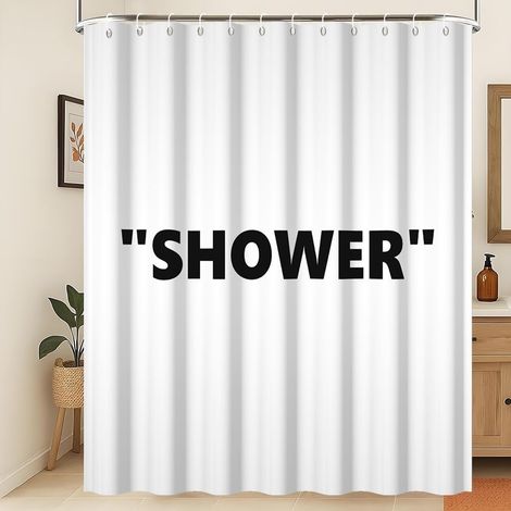 Rideau de Douche Noir et Blanc Art Abstrait Moderne Mot drôle et concis Rideau de Salle de Bain imperméable Minimalisme Contemporain Esthétique Blanc Décoration Salle de Bain 120x200cm (1/5)