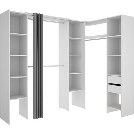DEKIT - COMPOSICION VESTIDOR RINCONERO ADAPTABLE Y CON CORTINA - 205 x 164/234 x 141 cm  - BLANCO (1/5)