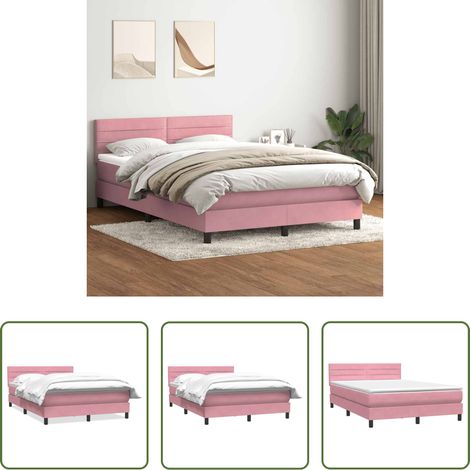 Matratze - Boxspringbett mit Matratze Rosa 140x220 cm Samt (1/5)
