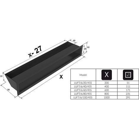 KRATKI griglia di ventilazione AIR  Griglia aria calda 6 x 80 cm  Grafite  Griglia di scarico per ventilazione camino  Presa d'aria con un angolo di 45 gradi  resistente al surriscaldamento