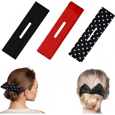 Set di 3 accessori per creare chignon francesi, colore rosso e nero, 35x11 cm. (1/5)
