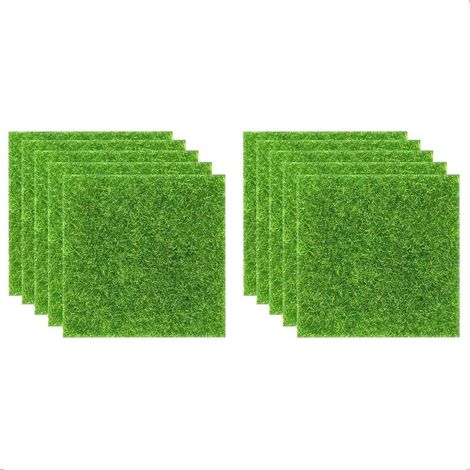 Confezione da 10 quadrati di erba artificiale di 15 x 15 cm per lavori creativi, erba artificiale, decorazione di mini-giardini fai da te, quadrati di erba finta (1/5)