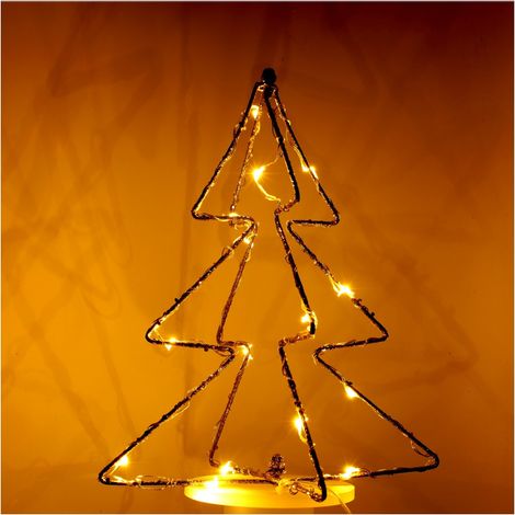Jandei - Sapin de Noël LED fil argenté 30cm 15 LED lentille 3000K 3x piles AA LED décorative (1/4)