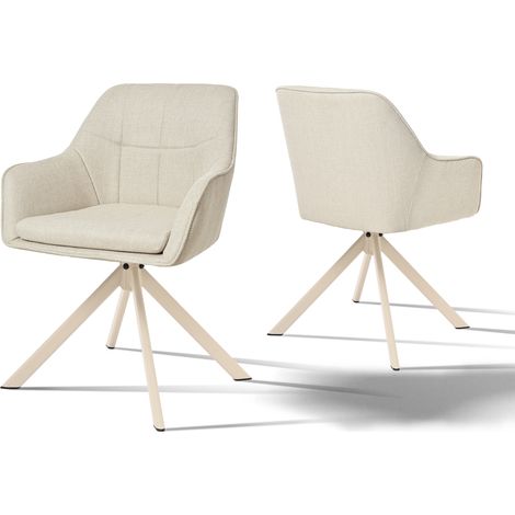 Goeurvant Sedie Girevole Moderna con Cuscino Doppio Spesso, Schienale Ampio e Braccioli Ergonomici - Set di 2 - Beige - Lino