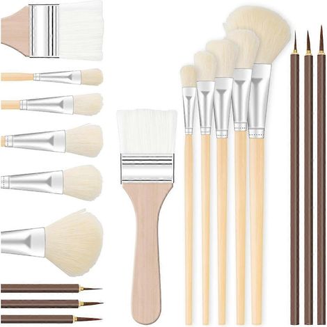 Set mit 9 Acrylpinseln, Pinsel mit detaillierten Konturen, die Pinsel darstellen.