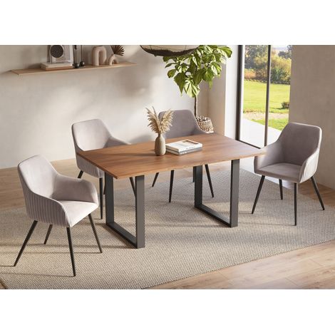 Deco In Paris – Table de salle à manger rectangulaire 160 cm – Couleur chêne – Pieds en métal noir – Pour 6 personnes – Style industriel (1/5)