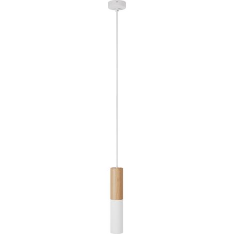 Candeeiro suspenso Made in Italy com cabo têxtil e abajur duplo Tub-E14 em madeira e metal