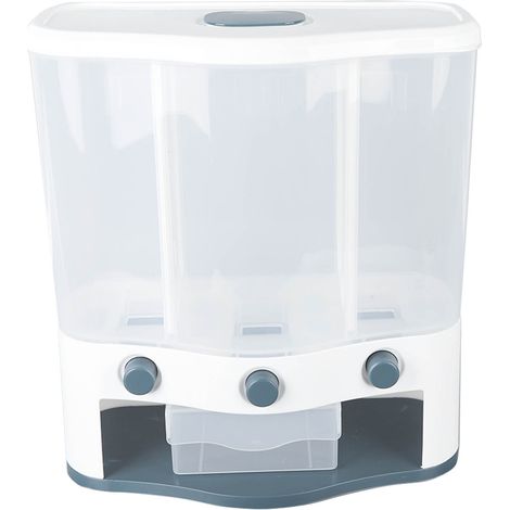 Boîte distributrice de céréales à 3 compartiments, grande capacité (6 L), avec fenêtre transparente et couvercle, pour le riz et les céréales sèches (vert). (1/5)