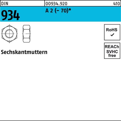 Sechskantmutter DIN 934 M18 A 2 (- 70) 10 Stück (1/2)