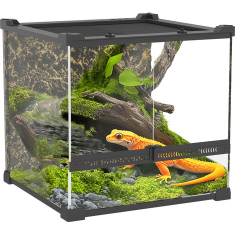 Beyamis Reptilien-Terrarium aus Glas, erhöhter und wasserdichter Boden, Druckknopfverschluss