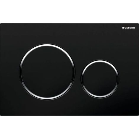 Plaque de commande WC Geberit Sigma20 – Rinçage double touche noir mat laqué – Revêtement facile à nettoyer – Anneaux chromés brillants (1/3)