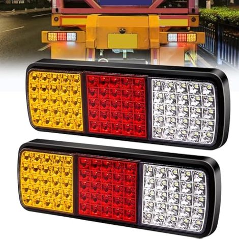 Biqing Truck Rear [2 Modes] 2PCS Feu Arrière LED pour Remorque,Carrés Feux Remorque LED 24V Feux de Frein Arrière Feux Antibrouillard pour Camion/Remorque/Caravane/Tracteur (rouge+blanc+jaune) (1/5)