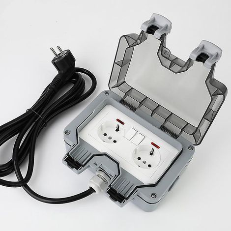 prise Tanche Extrieure Ip66 Avec Interrupteur, Bote De Derivation Tanche, Prise Extrieure Murale Double Pour Cuisine, Salle De Bain, Garage, Pisci (1/5)